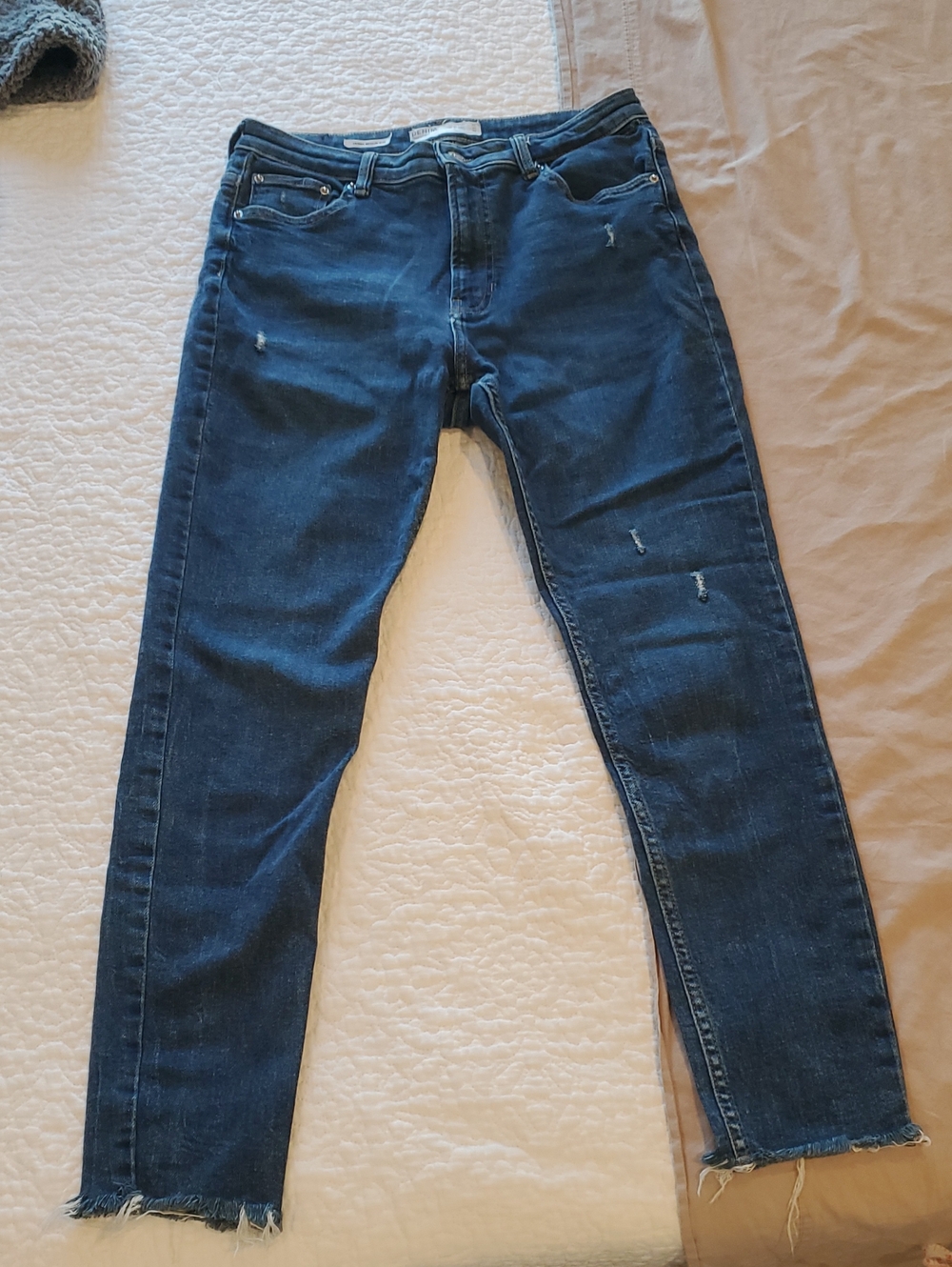 Bershka Dark Blue Ankle Skinny Jeans with Raw Hem